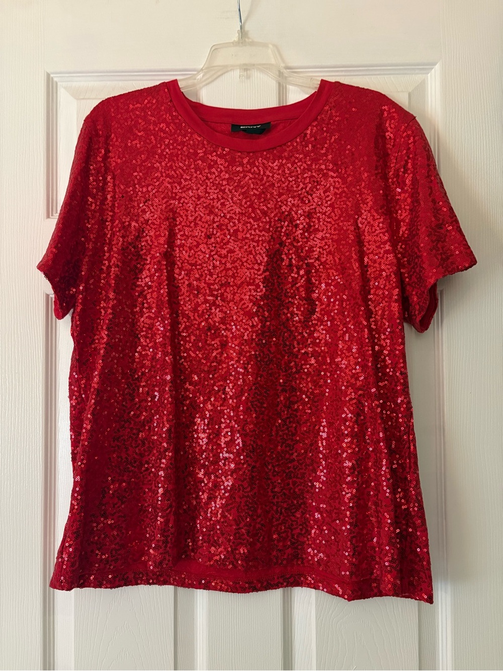 Dkny Red Sequin Short Sleeve Crew Tee - NWOT - Picture 4 of 10